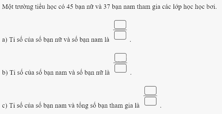 Bài 36: Tỉ số. Tỉ số phần trăm (tiết 1) trang 4 vở bài tập Toán 5 - Kết nối tri thức 1 1