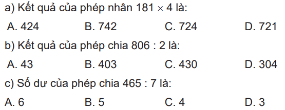 Giải bài 41: Ôn tập phép nhân, phép chia trong phạm vi 100, 1 000 (tiết 3) trang 104 vở bài tập Toán 3 - Kết nối tri thức với cuộc sống 0 1