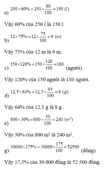 Giải bài 42: Tìm giá trị phần trăm của một số cho trước trang 101, 102 vở bài tập Toán 5 - Cánh diều 1
