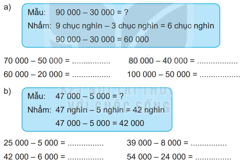 Giải bài 64: Phép trừ trong phạm vi 100 000 (tiết 2) trang 71 Vở bài tập Toán 3 - Kết nối tri thức với cuộc sống 1
