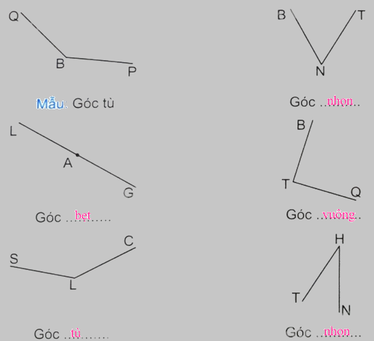 Giải bài 8: Góc nhọn, góc tù, góc bẹt (tiết 1) trang 26, 27 vở bài tập Toán 4 - Kết nối tri thức với cuộc sống 0 2