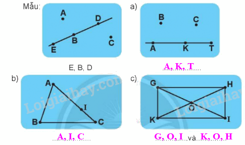 Giải bài: Ba điểm thẳng hàng (trang 55) Vở bài tập toán 2 - Chân trời sáng tạo 2