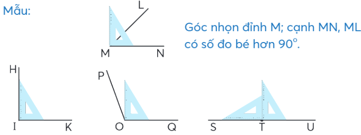 Toán lớp 4 trang 70 - Bài 30: Đo góc - góc nhọn, góc tù, góc bẹt - SGK Chân trời sáng tạo 1